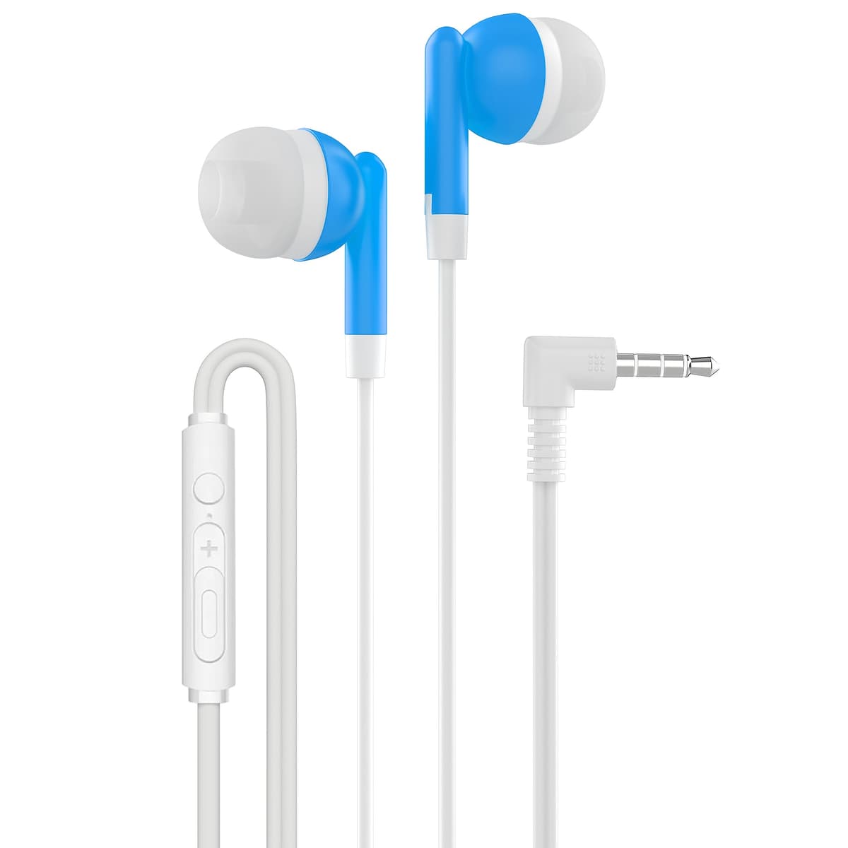 Maeline Pack x500 Audífonos con micrófono y control de volumen, 3.5 mm - Azul Blue Earbuds with Mic + Volume Control