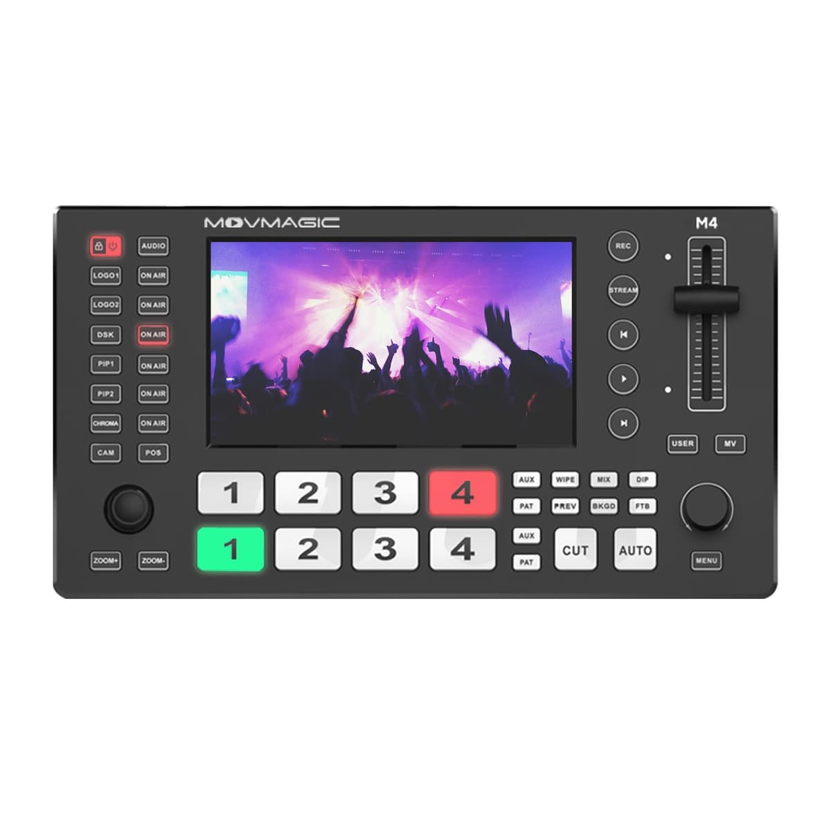 MOVMAGIC M4 5.5 Pulgadas 5CH Conmutador de Video con 2 HDMI (4K/60P) Entrada Transmisión en Vivo en Tiempo Real, 8 Capas, PIP, USB 3.1, Paisaje y Retrato, Grabación/Reproducción, Soporta PTZ/USB/SD, para YouTube, Facebook, TikTok, Instagram