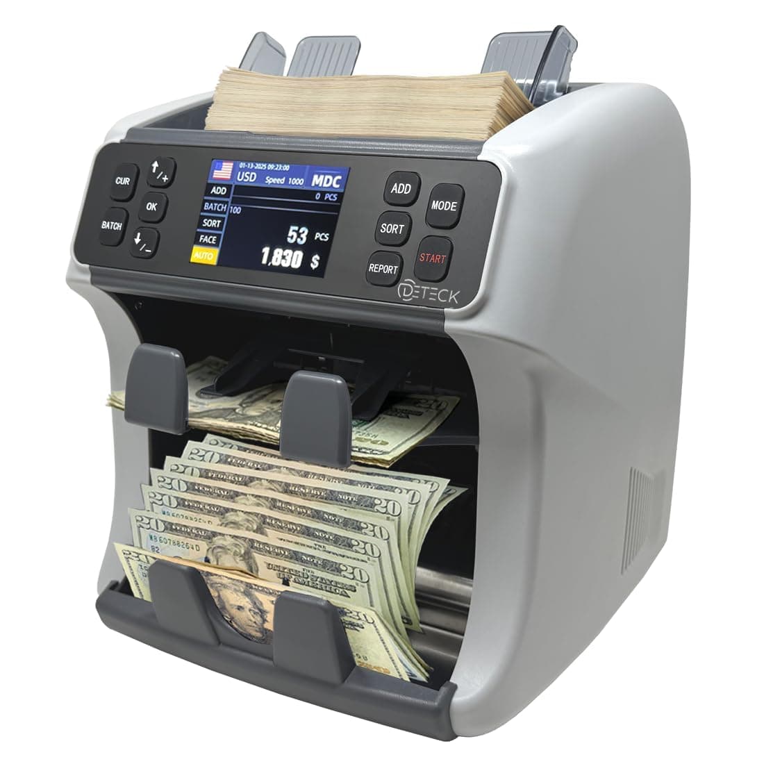 DETECK DT800 Contadora de billetes mixta con bolsillo de rechazo y detección de falsos (2CIS/UV/IR/MG/MT) - impresora habilitada PARENT-DT800-DT800W