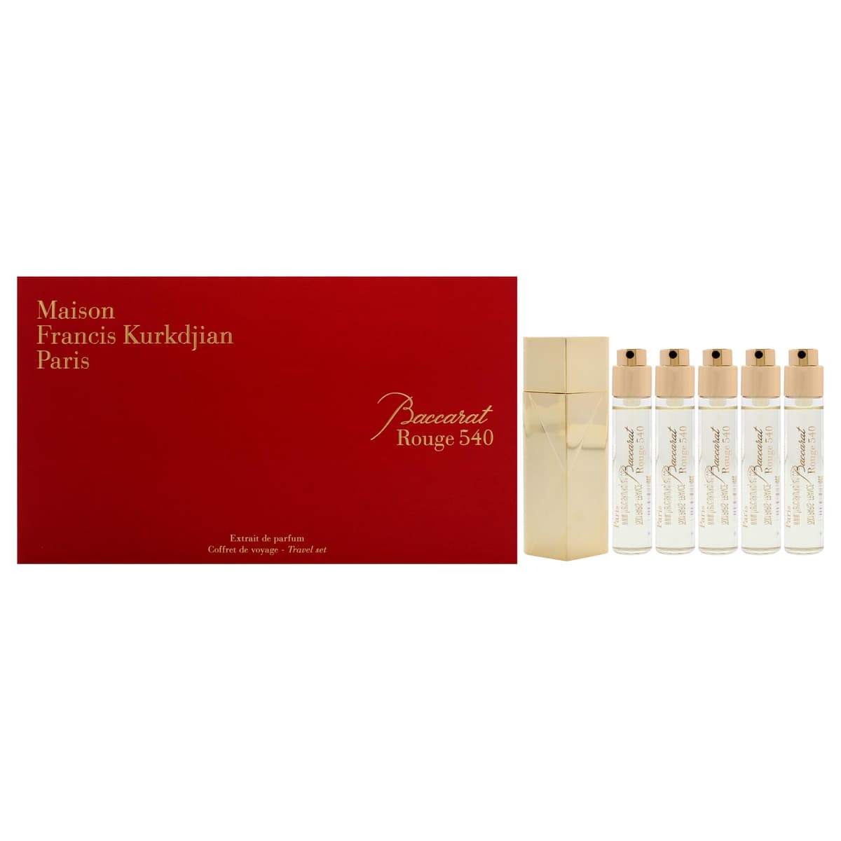 Baccarat Rouge 540 Travel Set Maison Francis Kurkdjian, set de viaje 6 piezas en estuche dorado QOG24-Mai-08012