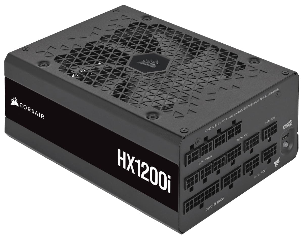 CORSAIR HX1200i Fuente de Poder ATX Totalmente Modular Ultra de Bajo Ruido - Compatible con ATX 3.1 y PCIe 5.1 - Ventilador con Rodamiento de Fluido - Compatible con Software CORSAIR iCUE - 80 Plus Platinum - Negro CP-9020281-NA