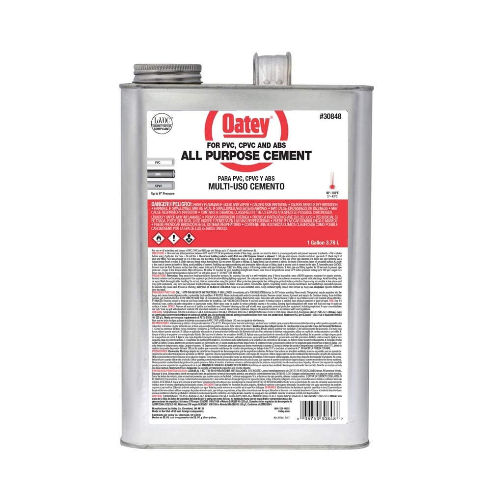Cemento Transparente Todo Uso Oatey para ABS, PVC y CPVC de Galón 30848