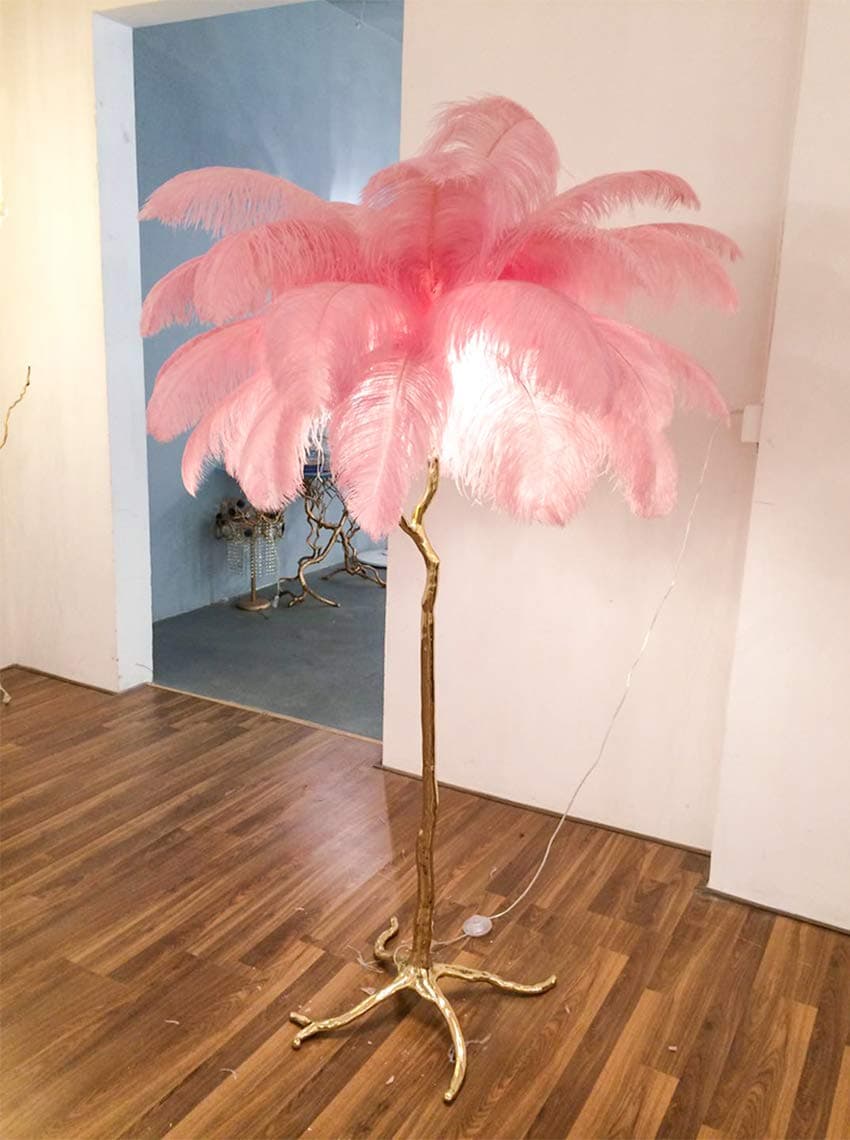 XIHOME Lámpara de piso con plumas de avestruz - Minimalista Nordic, Dia.120 x H160 cm