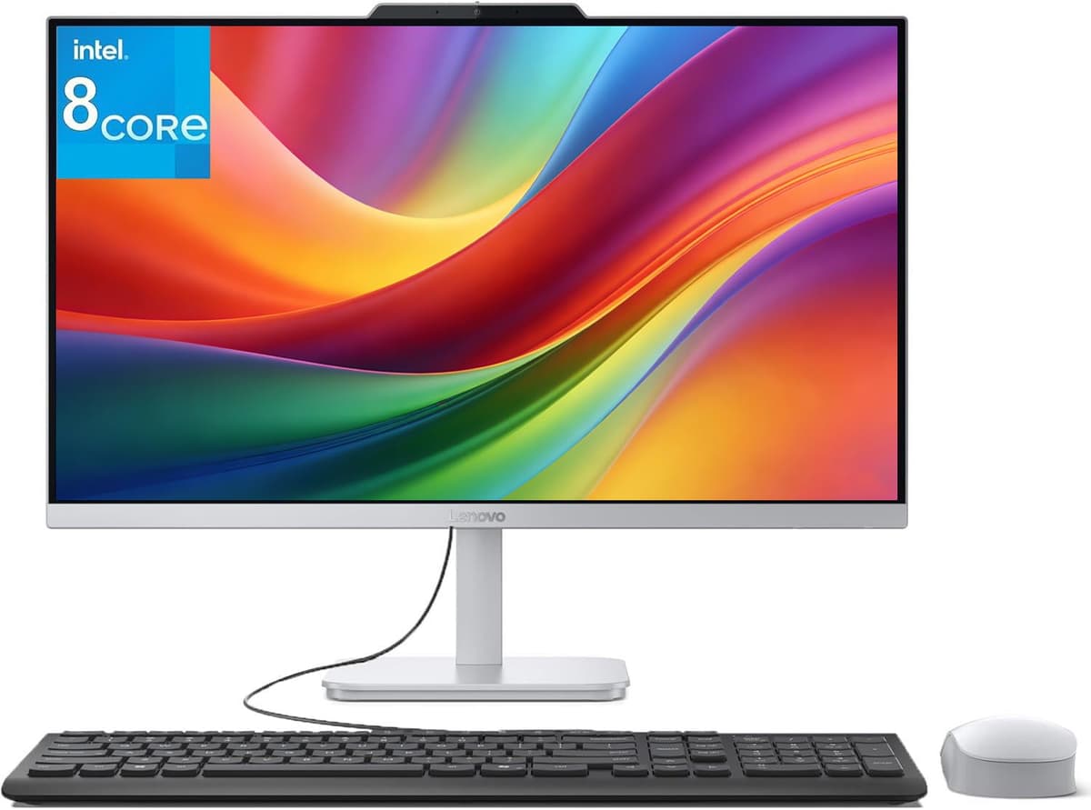 Computadora Todo-en-Uno Lenovo 24, 8GB RAM DDR4, 512GB SSD PCIe, Intel i3-N305 de 8 núcleos, pantalla 1080p, Wi-Fi, Bluetooth, HDMI, RJ-45, teclado y mouse, Windows 11, Blanco Nieve