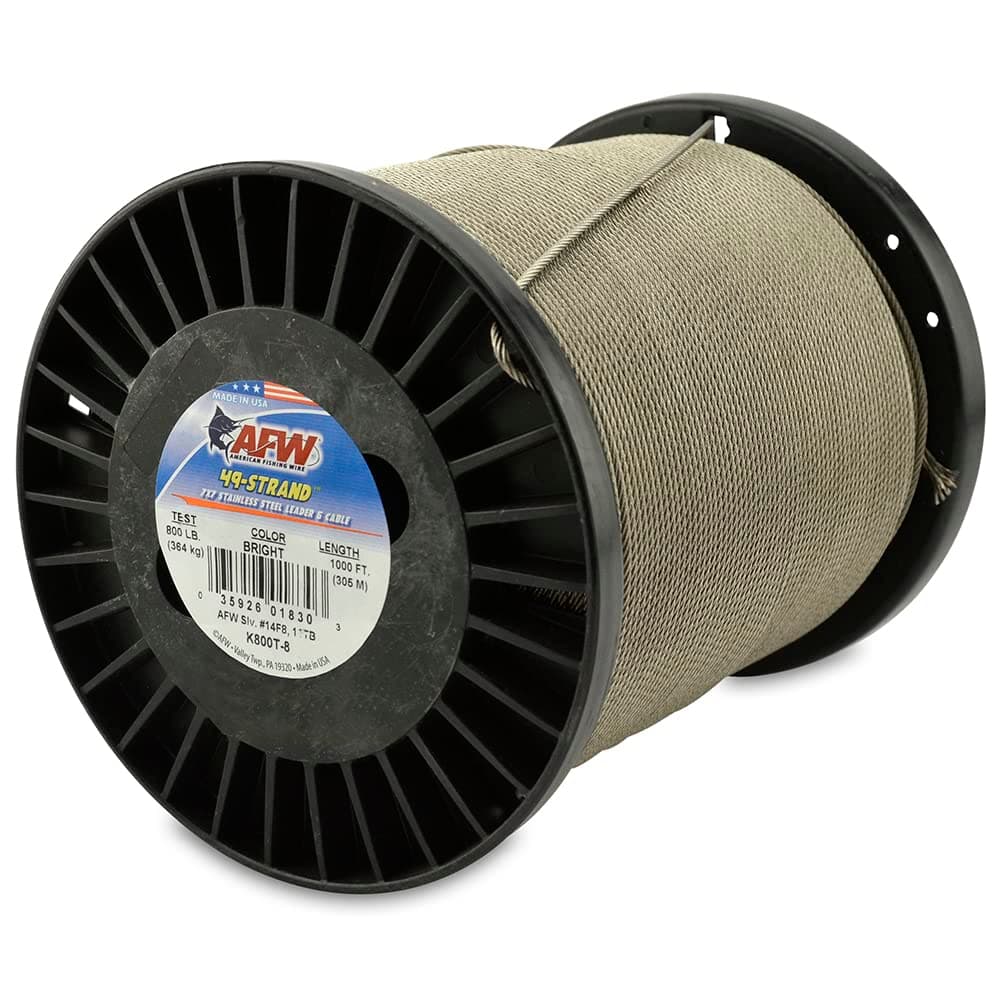 AFW American Fishing Wire 49 Strand 7x7 Cable de Acero Inoxidable 800 lb, .081 in x 1000 ft K800T-8
