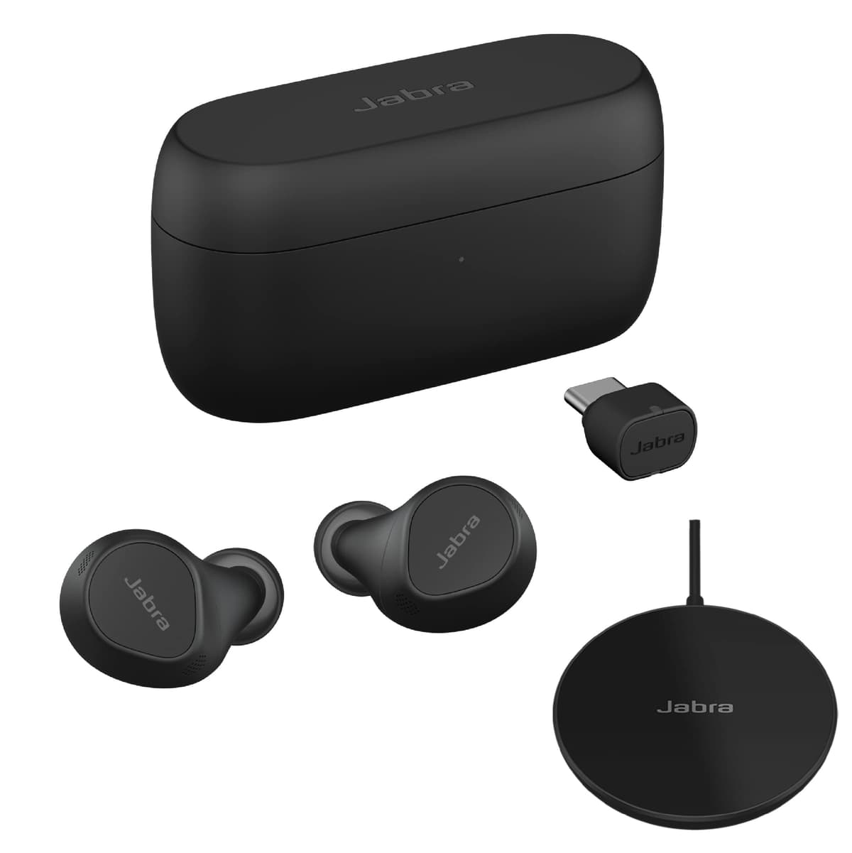 Auriculares Inalámbricos Jabra Evolve2 True Wireless con Base de Carga Inalámbrica - Cancelación Activa de Ruido, Tecnología de Voz MultiSensor - Certificados para Funcionar con Tus Aplicaciones de Reuniones Virtuales - Negro 20797-989-889