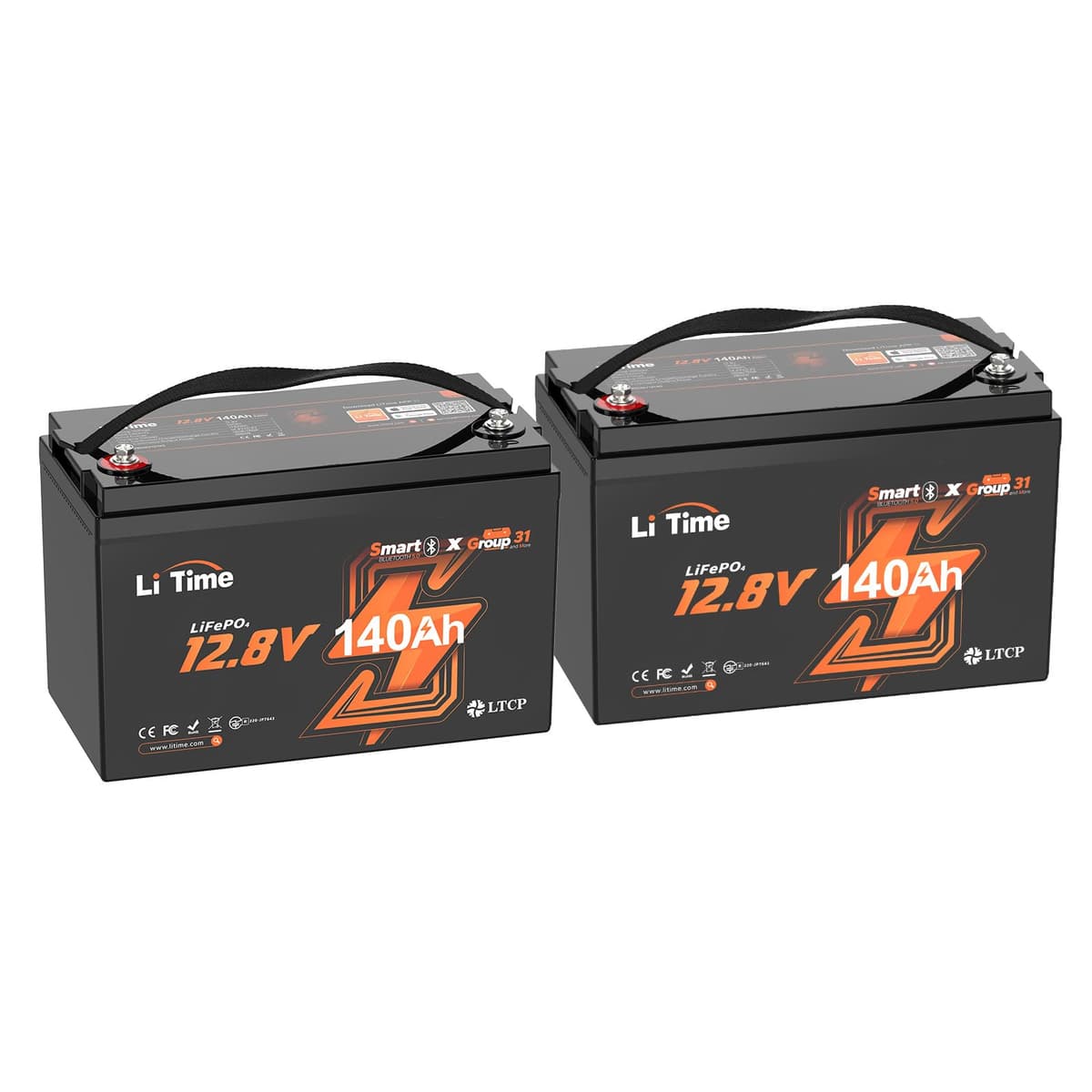 Litime 12V 140Ah LiFePO4 Bluetooth Battery Group 31 - Pack de 2 L12V140-150-GROUP31-BT-4-A100
