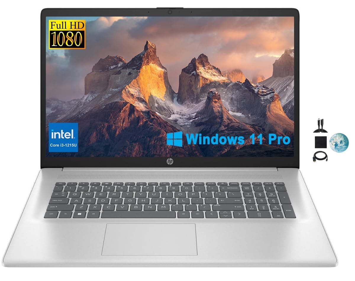 HP Laptop empresarial 17.3" FHD 2024, 32GB RAM, 1TB SSD, Intel Core i3-1215U de 12.ª gen (6 núcleos, mejor que i5-1135G7), Wi-Fi, larga duración de batería, cámara web, teclado numérico, Windows 11 Pro, accesorios KyyWee