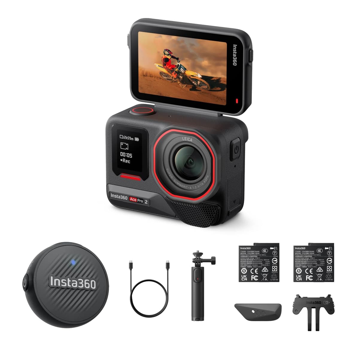 Insta360 Ace Pro 2 Vlog Bundle 8K Co-Engineered with Leica 2.5" Flip Screen CINSBBGA-2B-MA