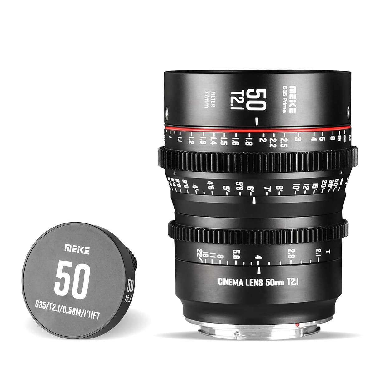 Meike 50mm T2.1 Súper 35 Objetivo Prime de Enfoque Manual para Cine con Montura EF Compatible con Canon C200 C300 II, RED Komodo, BMPCC 6K, Z CAM E2-S6 BMPCC 6K Pro MK-50mm T2.1 EF (S35)