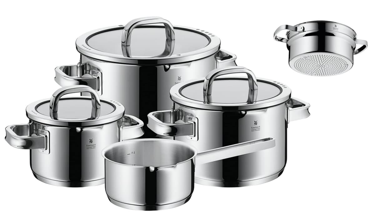 WMF 761066380 Juego de utensilios de cocina Function 4 con inserto para vapor, acero inoxidable, transparente, 20 cm, 5 unidades