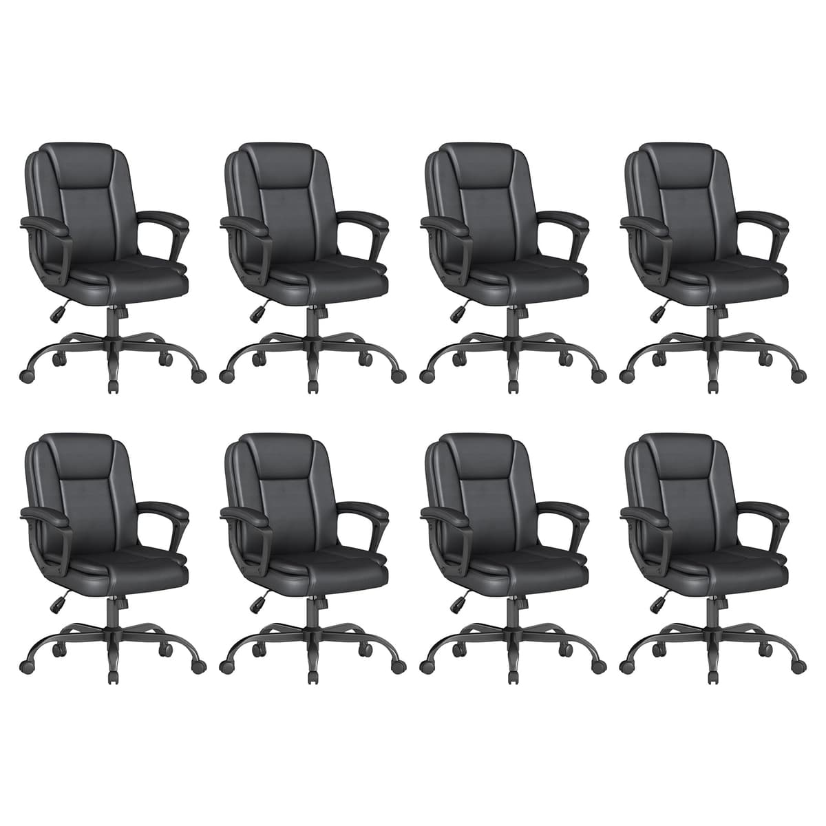 Silla Ejecutiva Keratee para Oficina, Silla de Escritorio de Cuero para Computadora con Reposabrazos Acolchados, Respaldo Medio Giratorio Ajustable Ergonómico para Oficina en Casa, 8PC, Negro 9017BK-8PC
