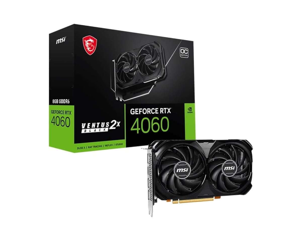MSI GeForce RTX 4060 Ventus 2X Black 8G OC Tarjeta Gráfica para Gaming - 8GB GDDR6X, PCIe Gen4,128-bit, 3x DP v1.4a, HDMI 2.1a (Compatible con HDR 4K y 8K) V516-004R