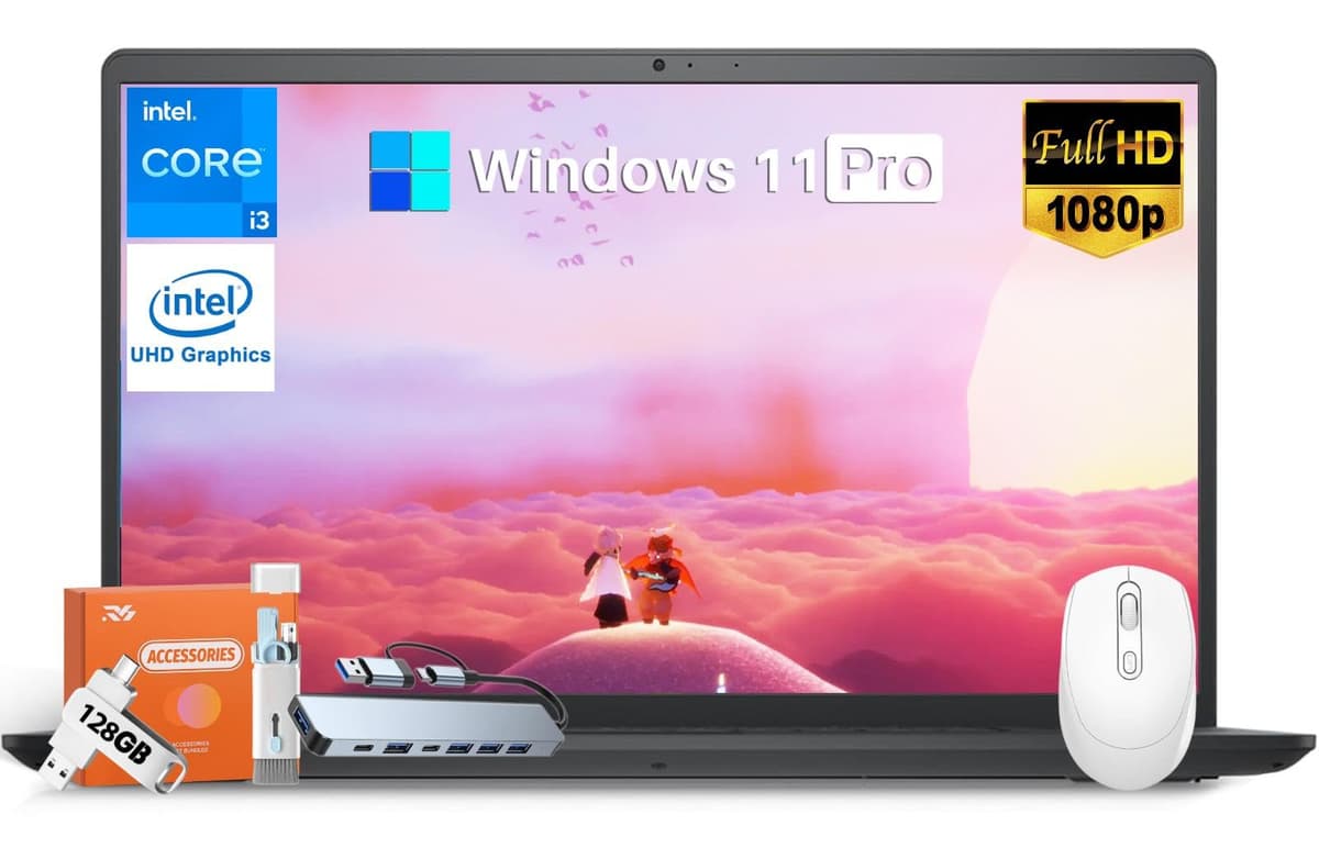 Dell Inspiron 15 3520 portátil empresarial, pantalla FHD antirreflejo 15.6" 120Hz, Intel i3-1215U (6 núcleos, hasta 4.4 GHz), 32 GB RAM, 1 TB SSD, Intel UHD, Wi-Fi 6, Windows 11 Pro, para estudiantes y negocios Dell Inspiron 15 3520 Laptop