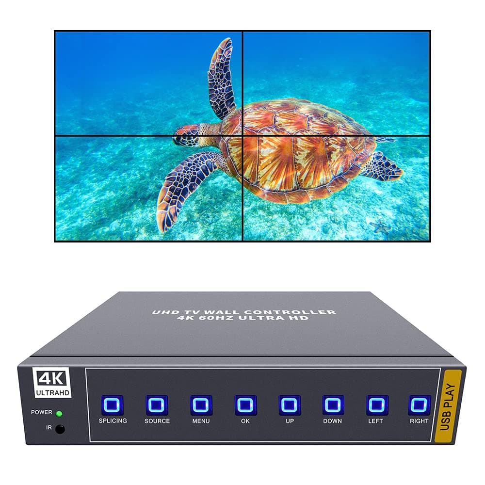 Controlador de Muro de Video ISEEVY 4K60 HDMI USB UHD 2x2 1x2 2x1 1x3 3x1 1x4 4x1 para hasta 4 TVs, Visualización Combinada con HDMI 2.0 y Entradas USB, Soporta hasta 4096x2160@60 Video/Imagen