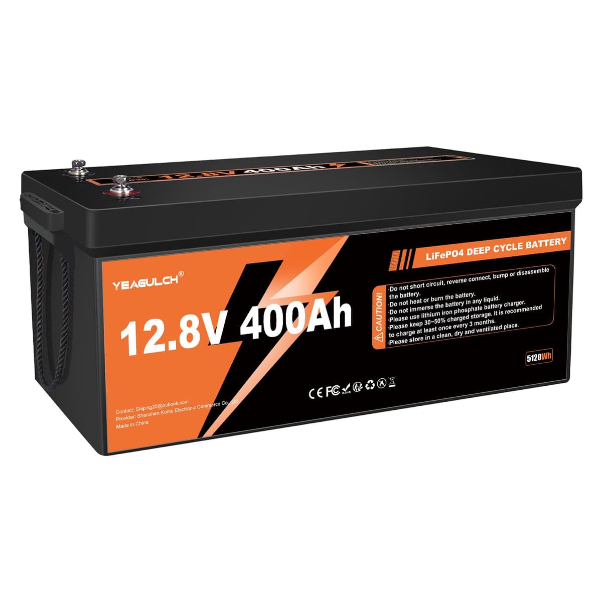 yeagulch Batería LiFePO4 12V 400Ah con BMS 200A 5120Wh - Protección baja temp YS95378