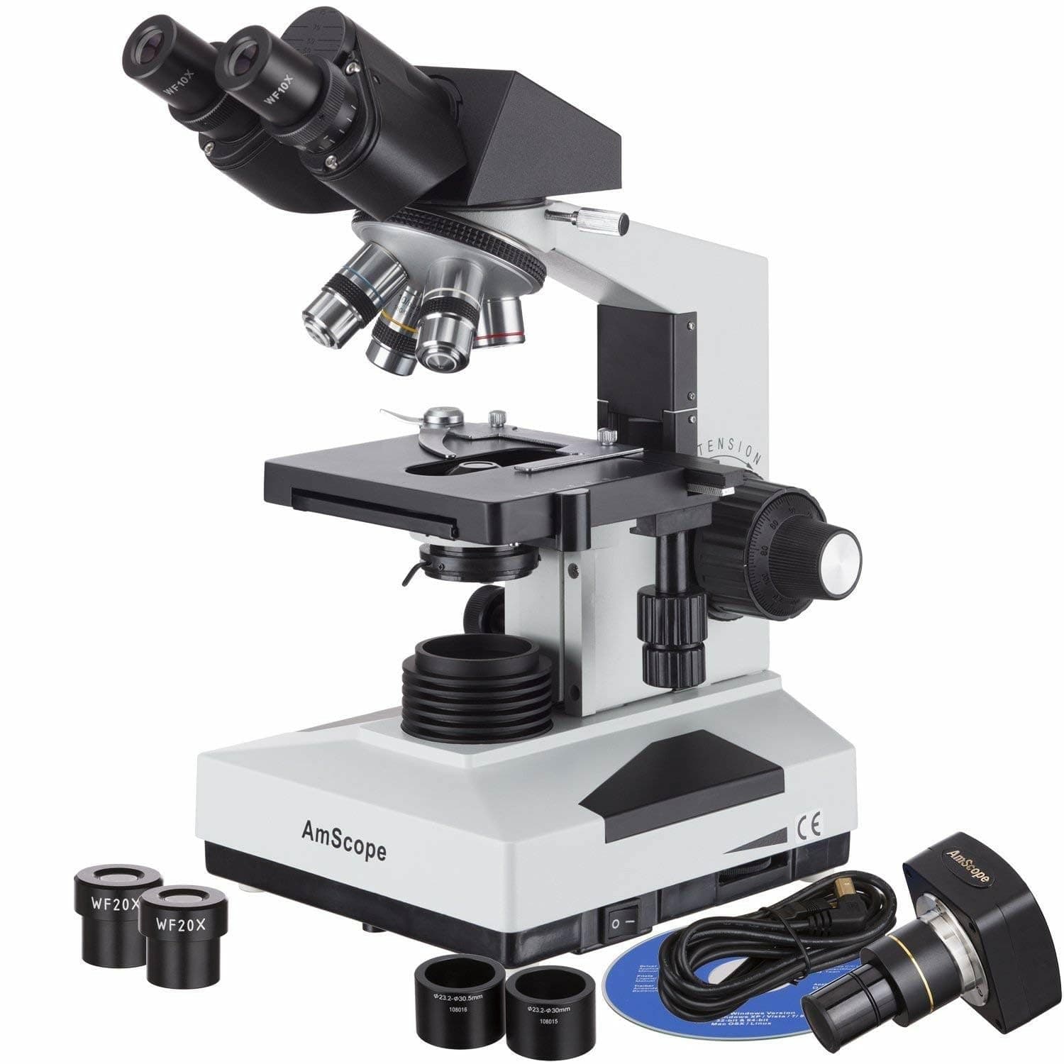 AmScope B490B-5M Microscopio Binocular Estudiantil 40X-2000X + Cámara 5MP