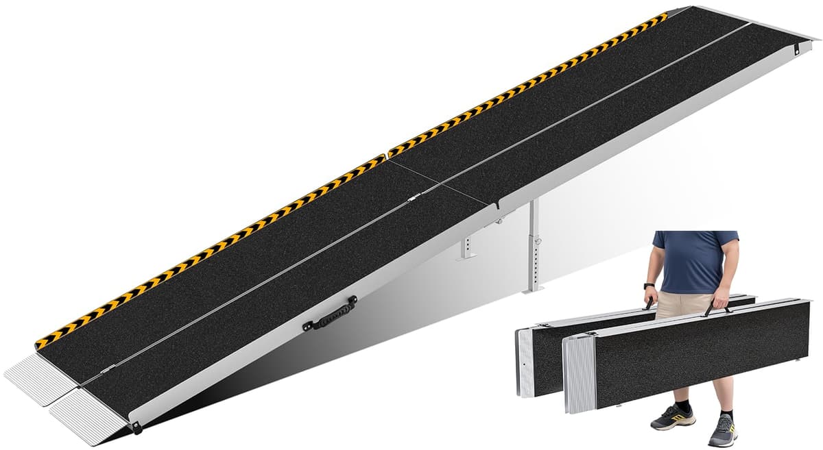 FACHNUO 12 Feet Wheelchair Ramp with Support Legs - Folded Aluminum, 800LBS Capacity Matte