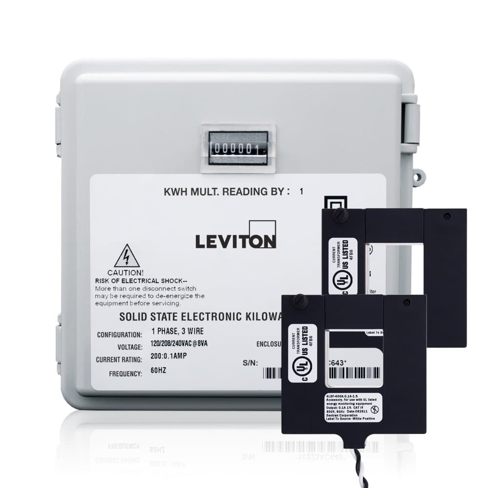 Leviton Mini Meter exterior 120/208/240V 2P3W 200A con 2 CTs split-core, MO240-2W