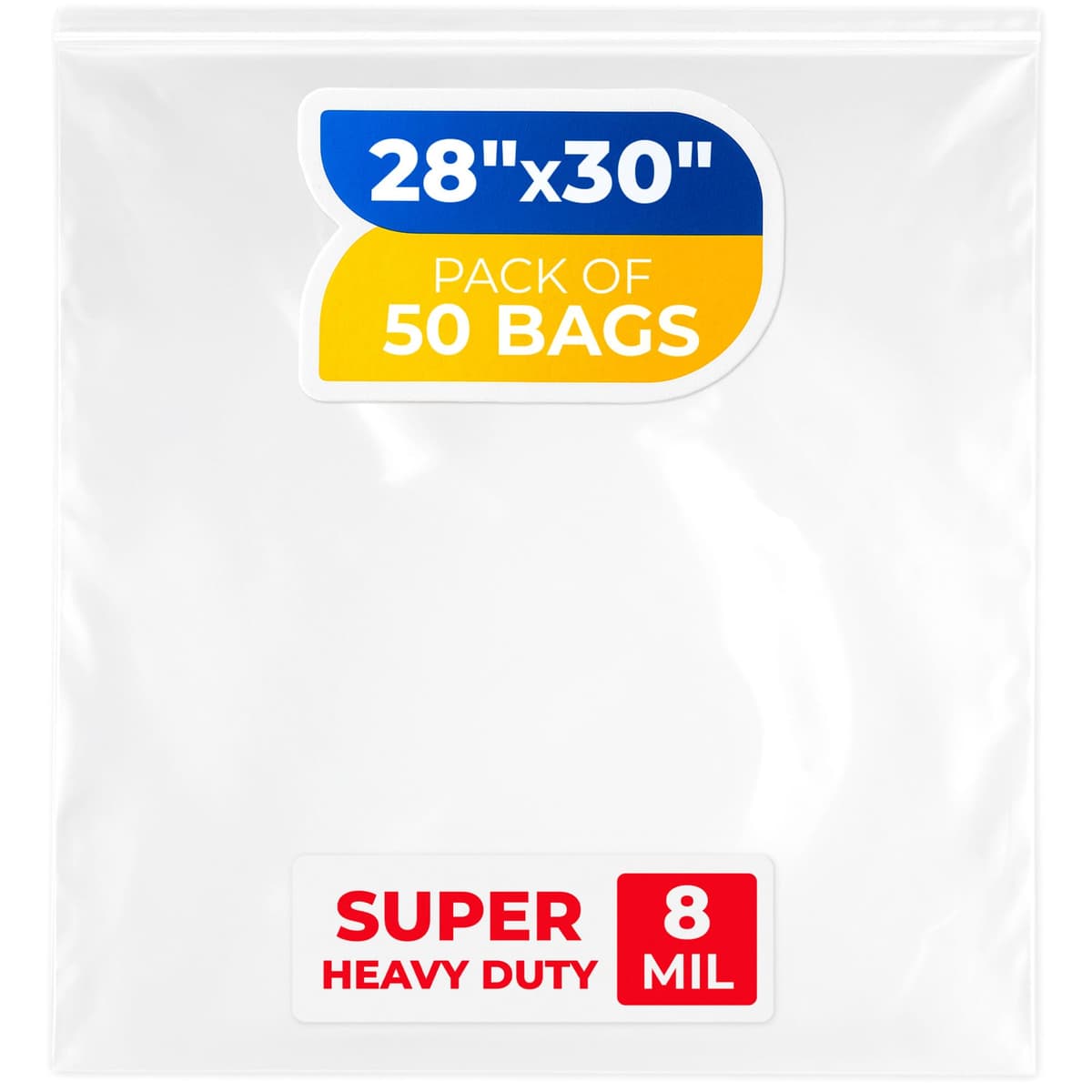 Paclord Bolsas Reclosables con Cierre de Cremallera 28" x 30" Extra Grandes, 8 Mil de Grosor, Paquete de 50 Bolsas Transparentes Re-sellables, Extra Durables, Impermeables, Resistentes RPB-2830-8-50