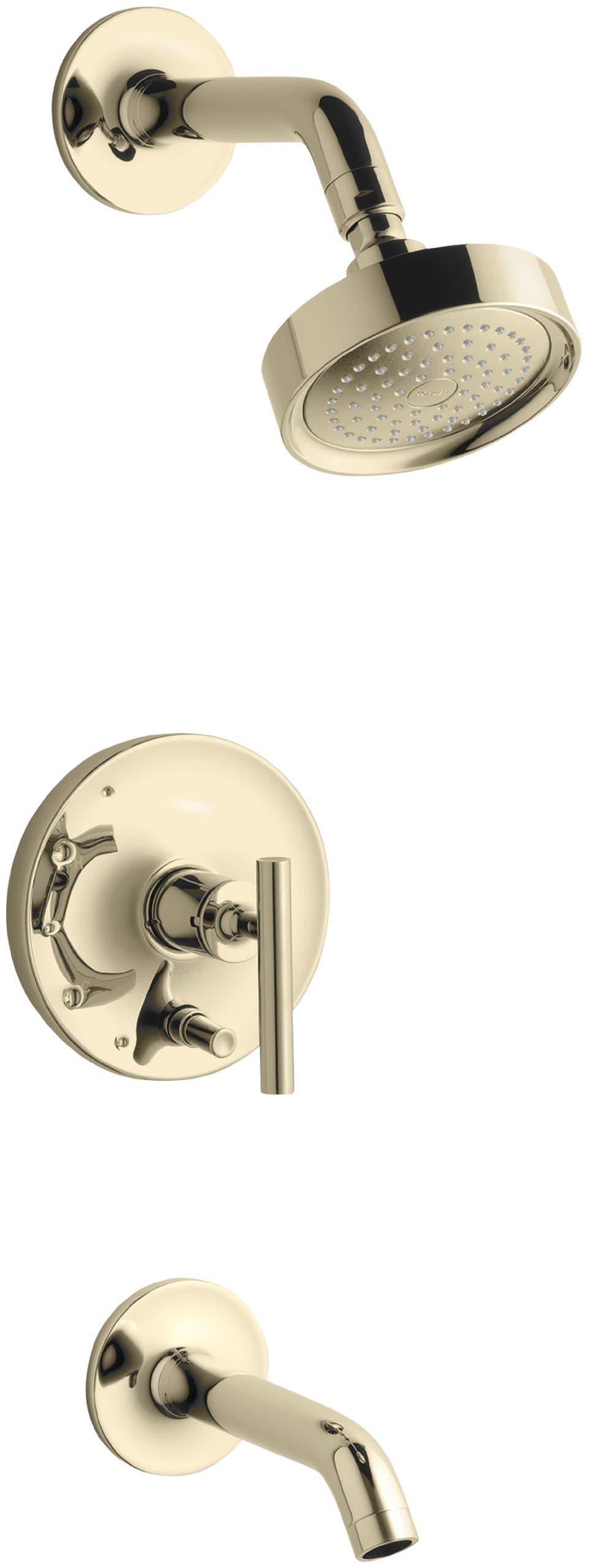 KOHLER K-T14420-4-AF Purist Rite-Temp grifo de baño y regadera con diverter push-button, Vibrant French Gold