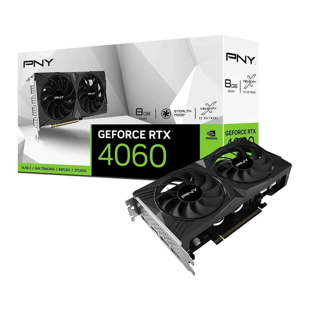 PNY GeForce RTX 4060 8GB Verto Tarjeta de Video de Doble Ventilador DLSS 3 (128 bits, PCIe 4.0, GDDR6, HDMI/DisplayPort, Compatible con 4K, 2 ranuras) VCG40608DFXPB1