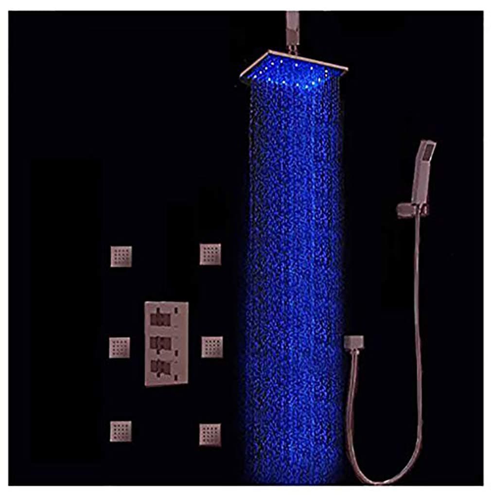 Cascada set de ducha termostático con cabezal lluvia LED 12" y 6 jets, acabado latón antiguo CSLED0522C-XXXX