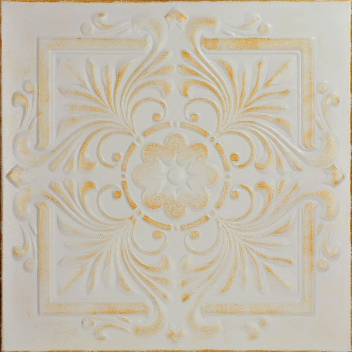 À LA MAISON CEILINGS R14 Baldosa de Techo de Espuma Victoriana para Pegar (256 sq. ft./Case) Paquete de 96 Blanco Lavado Dorado R24-96pw