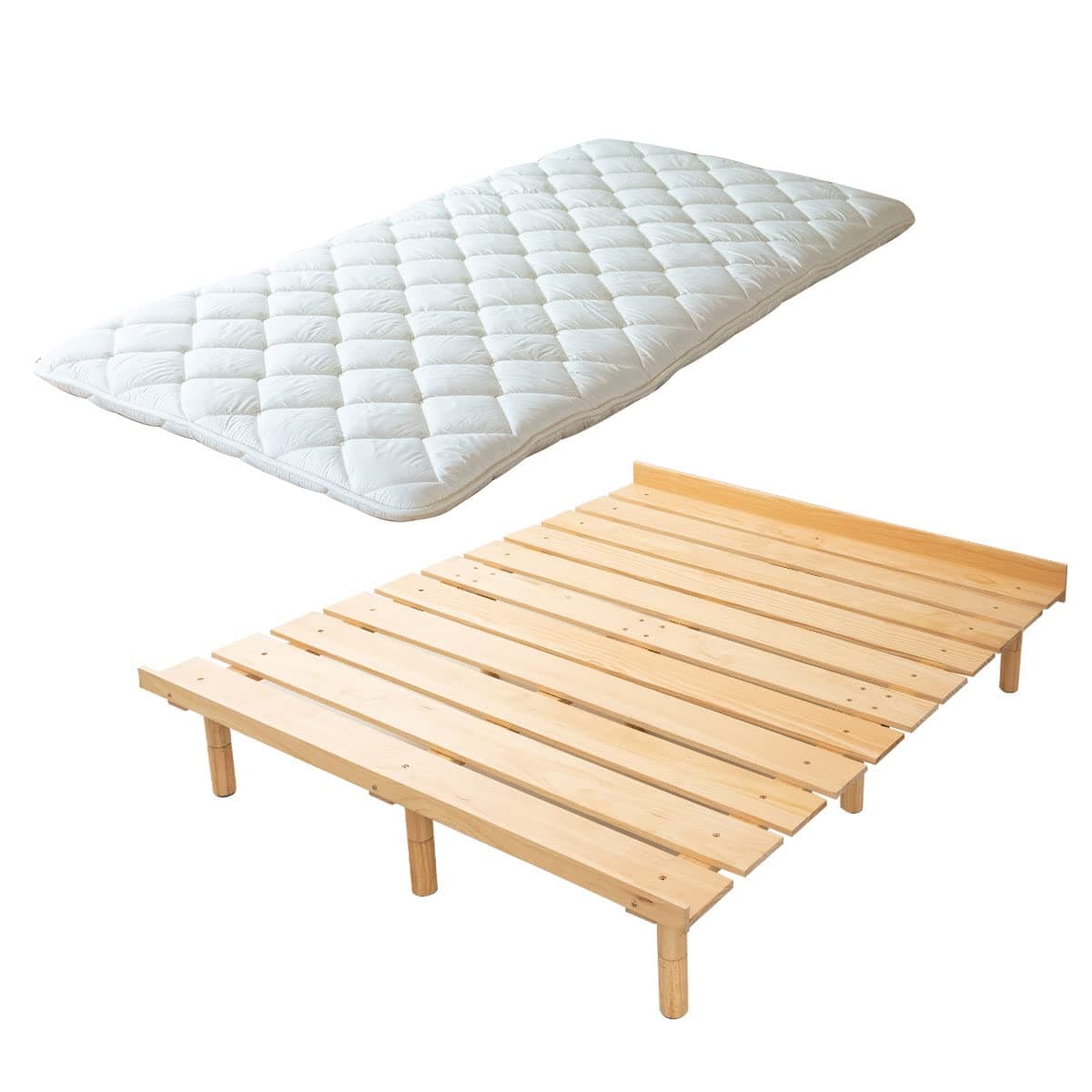 Colchón Futón Japonés EMOOR y Cama con Listones de Madera CLASSE-OSMOS Full 55x79 pulg. (Tierra-Natural), Pino Macizo Cama Japonesa Ajustable en 3 Alturas de Fácil Montaje con Tatami zd-b001claset-pa