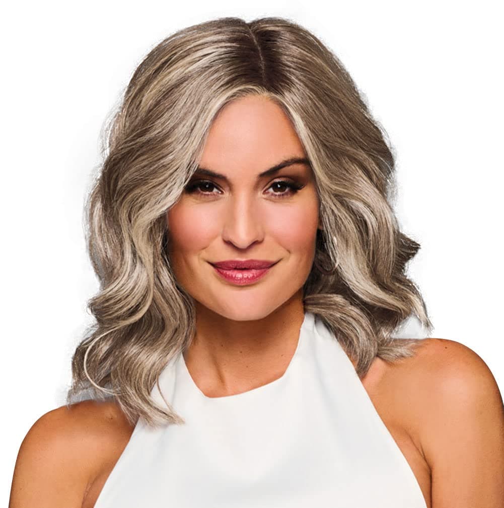 Hair u wear Raquel Welch Bella Vida ondas y capas al hombro, 100% anudada a mano, casquete Petite-Average, RL17/23SS Iced Latte Macchiato