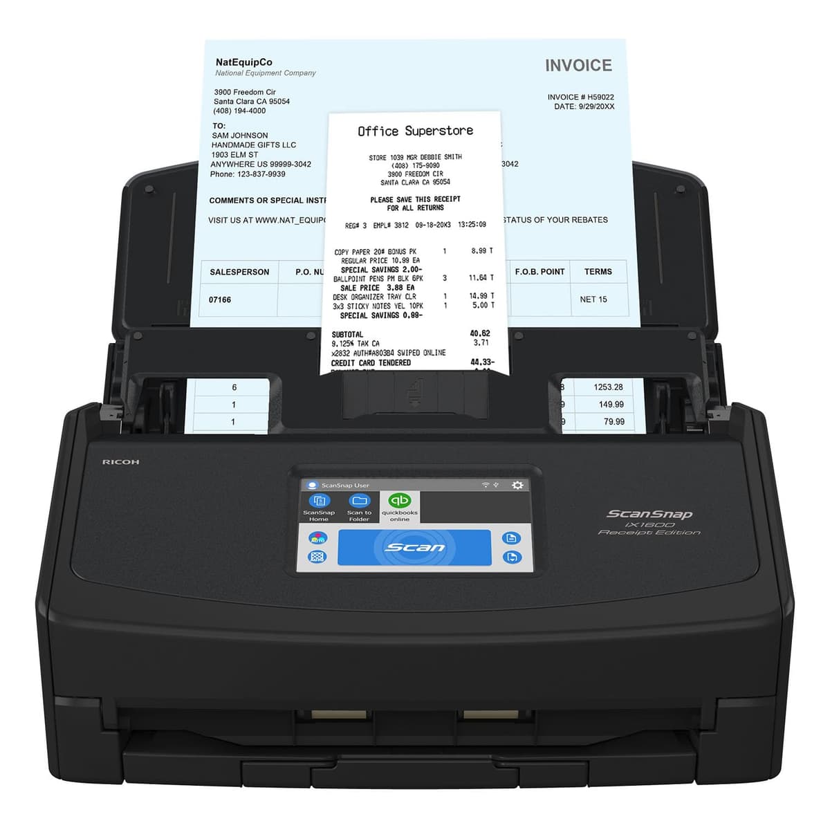 Fujitsu ScanSnap iX1600 Receipt Edition Escáner a color dúplex para facturas y recibos (Negro) PA03770-B675
