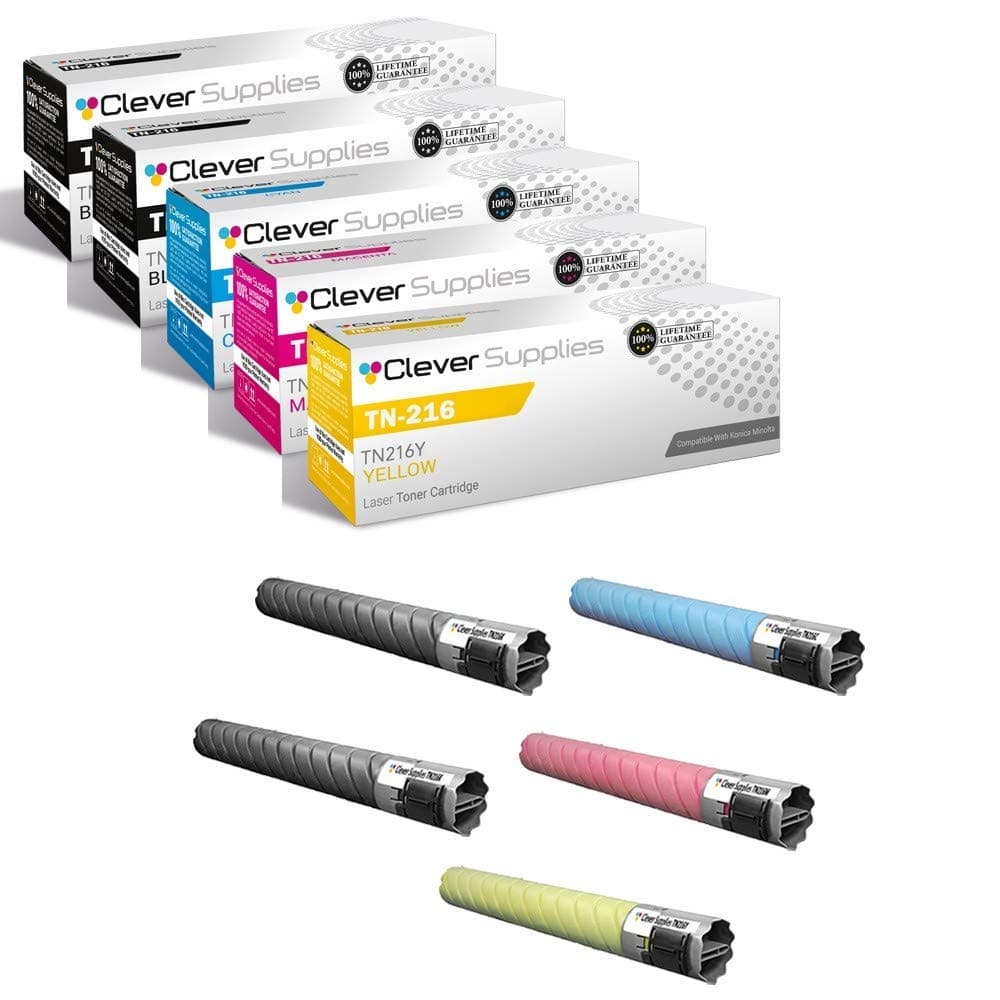 Clever Supplies Juego de 5 Toners Compatibles Konica Minolta TN216 (K/C/M/Y)