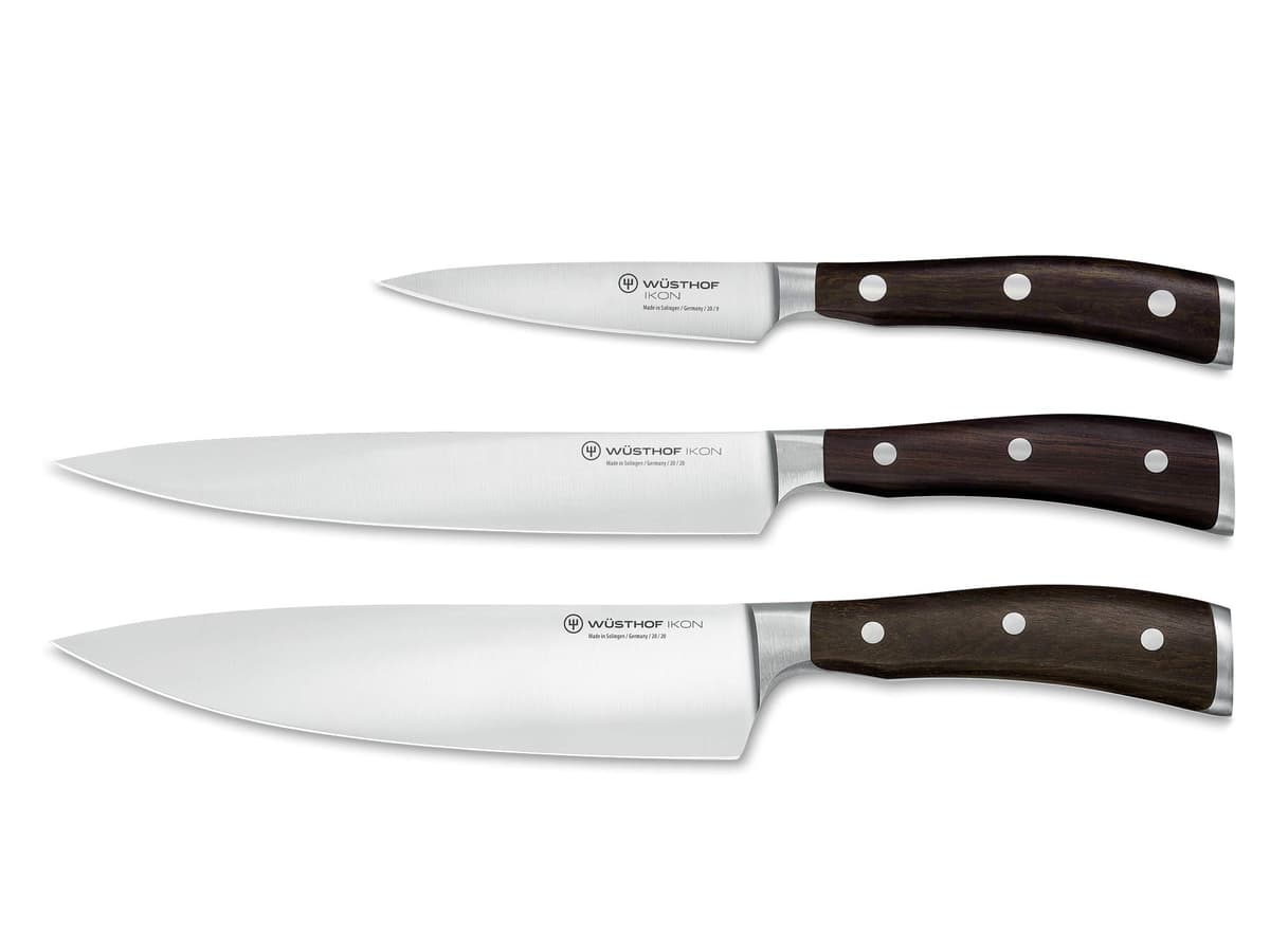 Wüsthof Messersatz Ikon 3 piezas (1070560302) con cuchillo de chef, cuchillo para jamón y cuchillo para verduras
