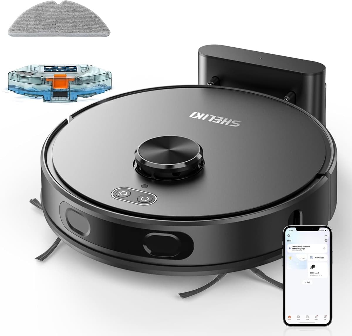 Robot Aspirador y Mop SHELIKI D60S con LiDAR, 4000Pa, App y Control por Voz