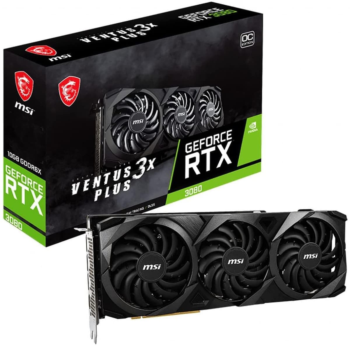 MSI RTX 3080 Ventus 3X Plus 10G OC LHR Tarjeta de Video Negra 912-V389-271