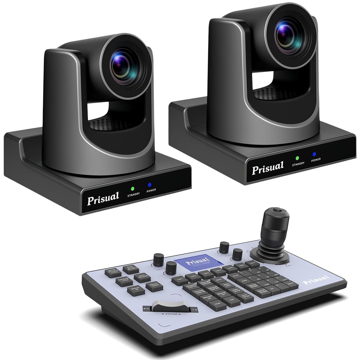 Prisual NDI PTZ Camera System Gen 5, 30X Optical Zoom, NDI HX3, AI Auto Tracking, PoE HDMI Bundle TEM-30N PROx2+TEM-JOY1