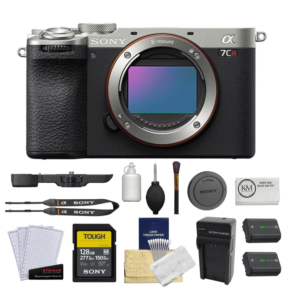 Sony a7CR Mirrorless Camera Body | Silver Bundle con 128GB, Batería y Accesorios BSONILCE7CRS-001