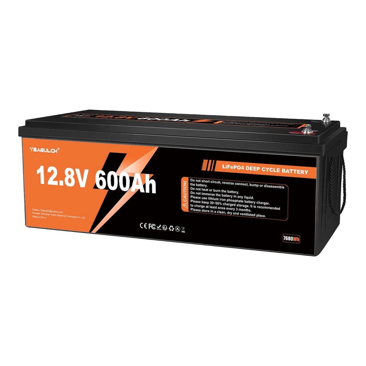 12V 600Ah LiFePO4 - 200A BMS, 7680Wh, hasta 15000 ciclos (yeagulch) MYS95379-666