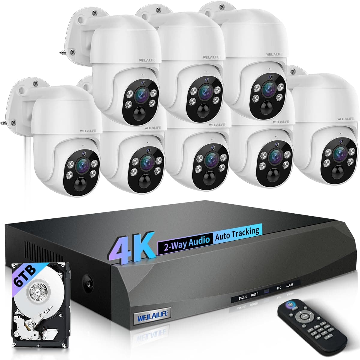 WEILAILIFE 【90 Días de Almacenamiento y Audio Bidireccional】 Sistema de Cámaras de Seguridad Cableadas 4K, Sistema de Videovigilancia para Hogar, Cámaras de Seguridad POE para Exteriores, Sistema de Cámaras IP, Kits DVR de Vigilancia 04QP8MP04