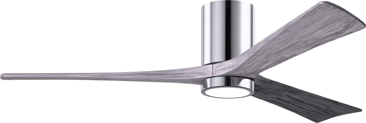 Matthews IR3HLK-CR-BW-60 Irene 60" Damp Rated Flush Mount Ceiling Fan con Luz y Control Remoto y de Pared, Motor DC Silencioso, 3 Aspas Barn Wood, Cromo Pulido
