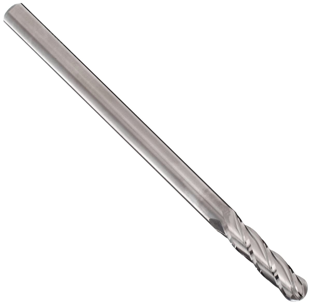 YG-1 E5062 fresa frontal de carburo punta de bola Extra Long Reach 4 filos hélice 30° sin recubrimiento 1" diámetro 6" largo total 53600