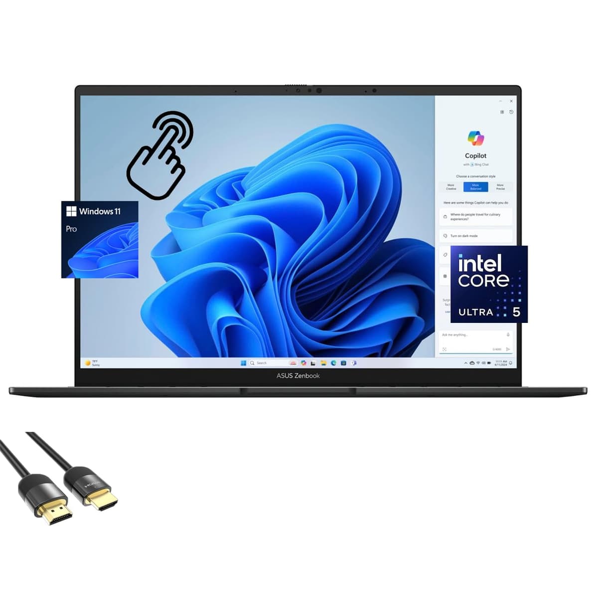 ASUS Zenbook 14, pantalla táctil OLED WUXGA de 14”, procesador Ultra 5-125H de 14 núcleos (hasta 4.50 GHz), 8GB RAM, 512GB PCIe 4.0, teclado retroiluminado, WiFi 6E, larga duración de batería, USB-C, HDMI, PD, Windows 11 Pro Q415