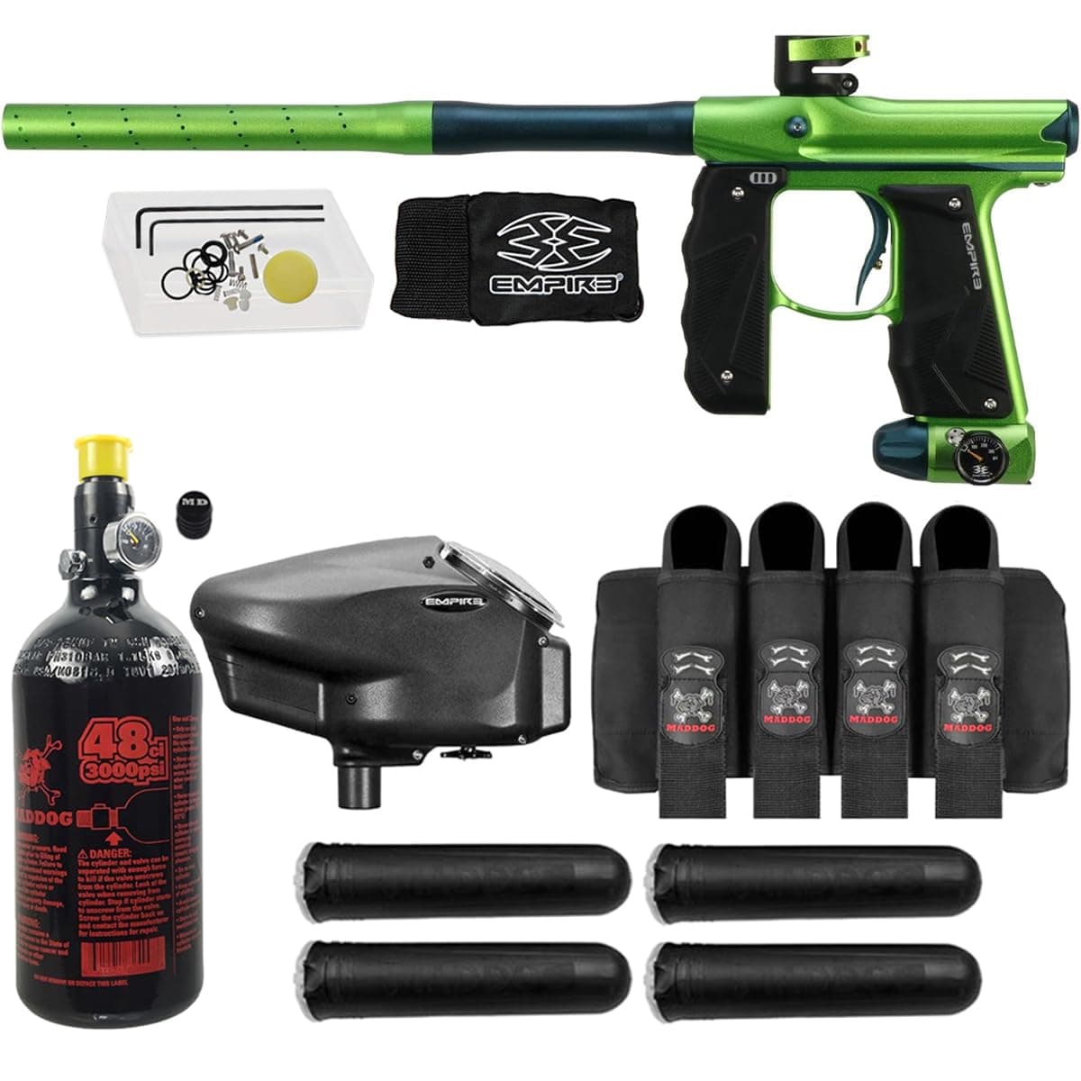 Maddog Empire Mini GS - Paquete starter de paintball con marcador .68, tanque HPA, loader y accesorios 2092-17356