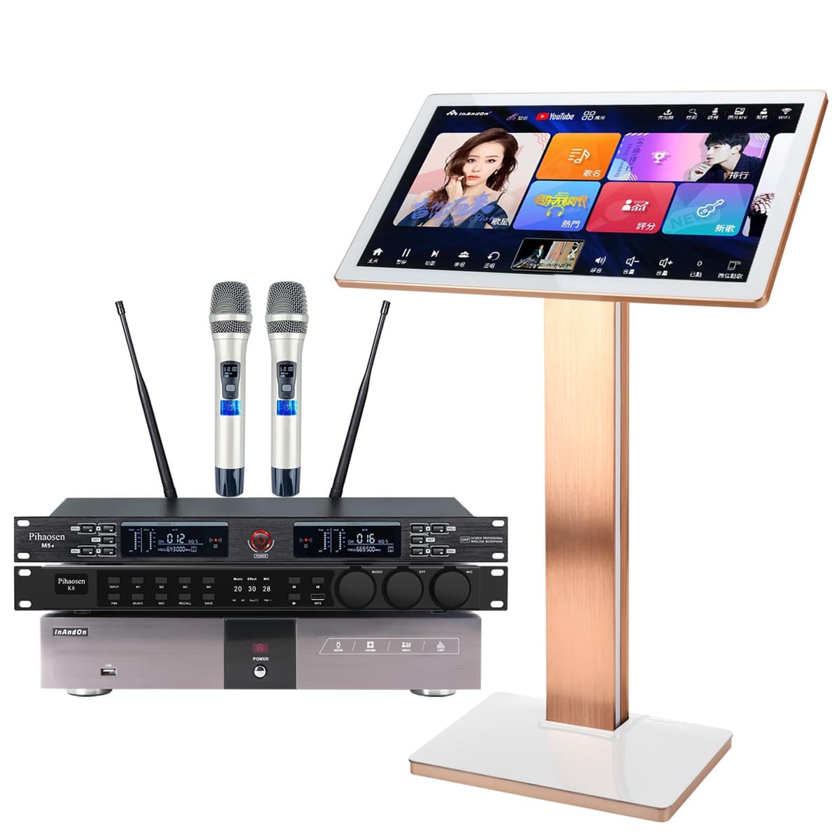 KK&H Karaoke KV-V5 MAX 22" pantalla táctil capacitiva Reverb Wireless Microphone v5MAX