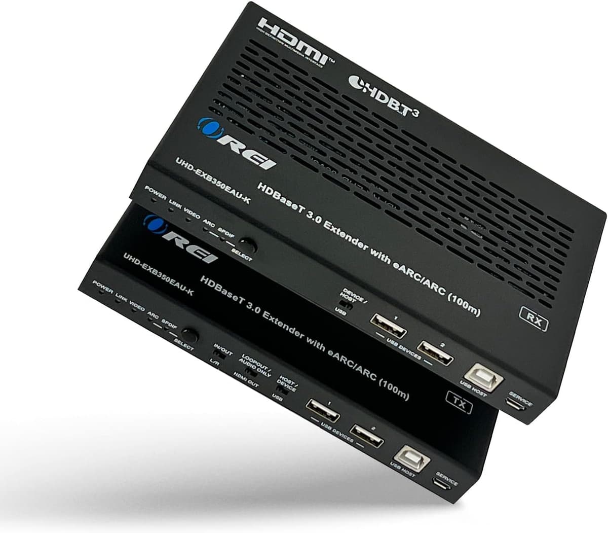 OREI Extensor HDMI eARC 4K Balun HDBaseT 3.0 UltraHD 4K @60Hz 4:4:4 sobre Cable CAT5e/6/7 Único con HDR, LAN, ARC e IR, RS-232 hasta 100 m, Salida de Audio, Alimentación por Cable, Salida LAN UHD-EXB330LAR-K