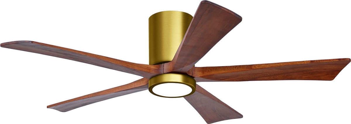 Matthews IR5HLK-BRBR-WA-52 Irene 52" ventilador de techo empotrado con luz, control remoto y de pared, motor DC silencioso, 5 aspas de madera, latón cepillado con tono nogal