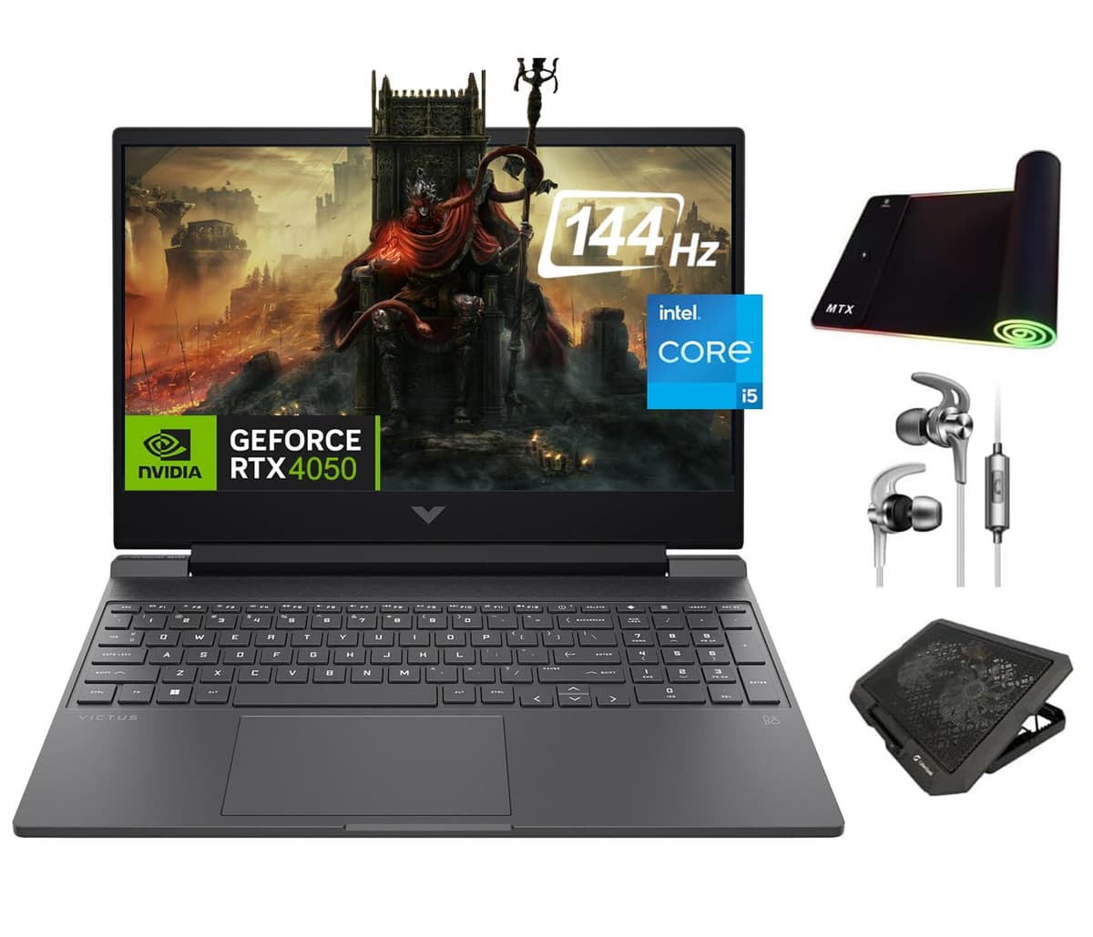 Laptop Gamer HP Victus, 15.6" FHD 144Hz, Intel i5-13420H 8 núcleos, NVIDIA RTX 4050 6GB, 16GB RAM, 512GB SSD, teclado retroiluminado, WiFi 6, cámara web, teclado numérico, USB-C, paquete esencial gamer 3 en 1, Windows 11