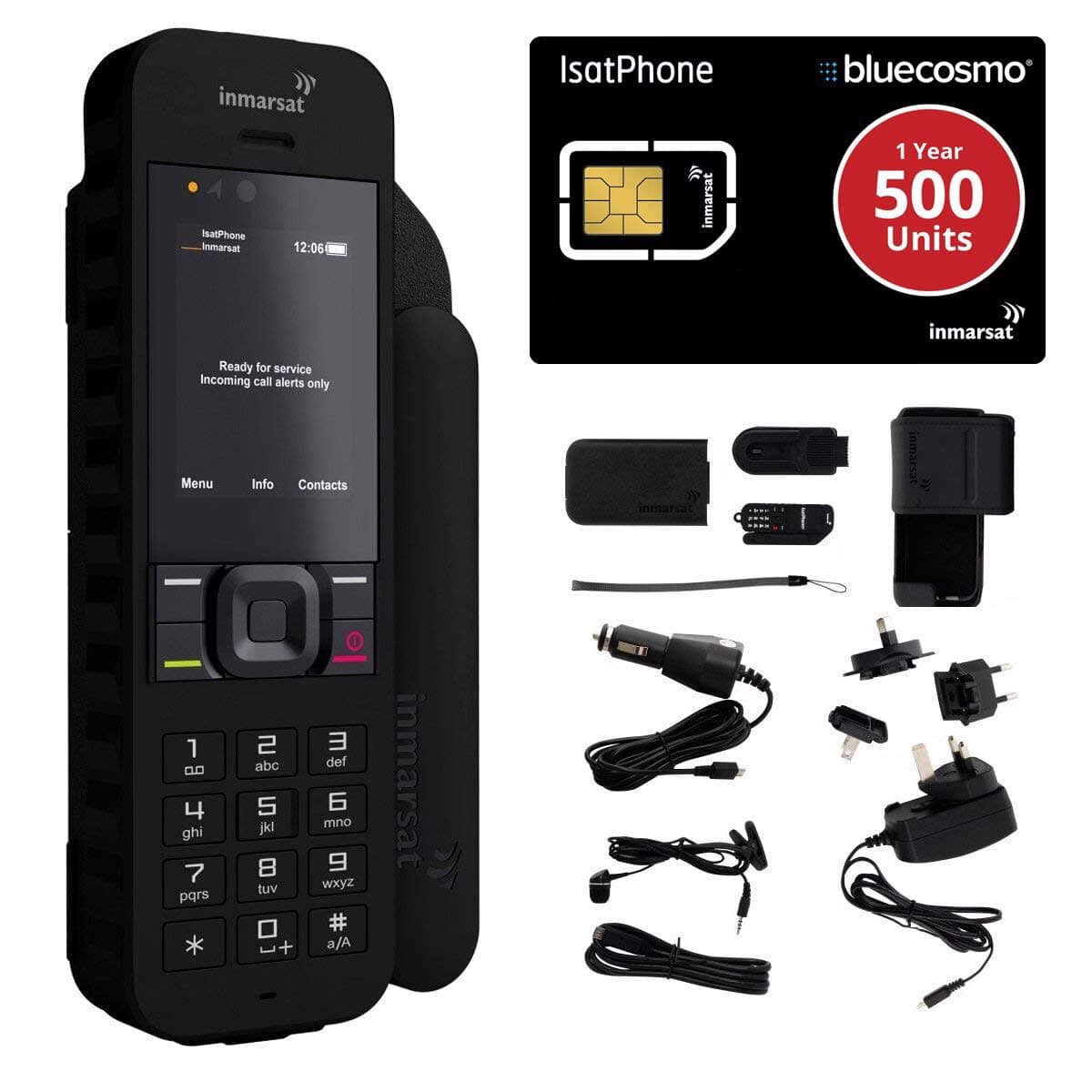 BlueCosmo Inmarsat IsatPhone 2.1 Satellite Phone Kit con SIM prepaga 500 unidades (365 días) - Cobertura global - Voz, SMS, GPS, SOS 136080-BC