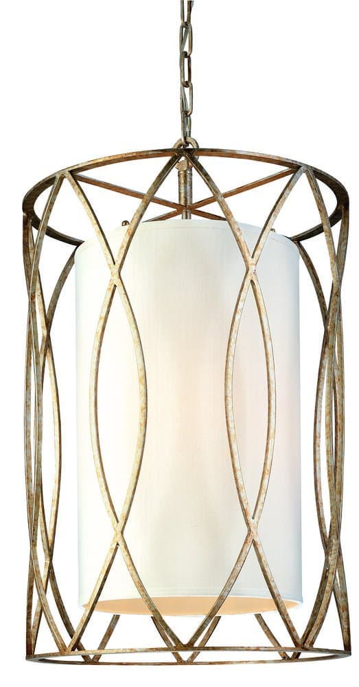 Troy Lighting Sausalito colgante 4 luces Silver Gold con pantalla Hardback Linen F1284SG