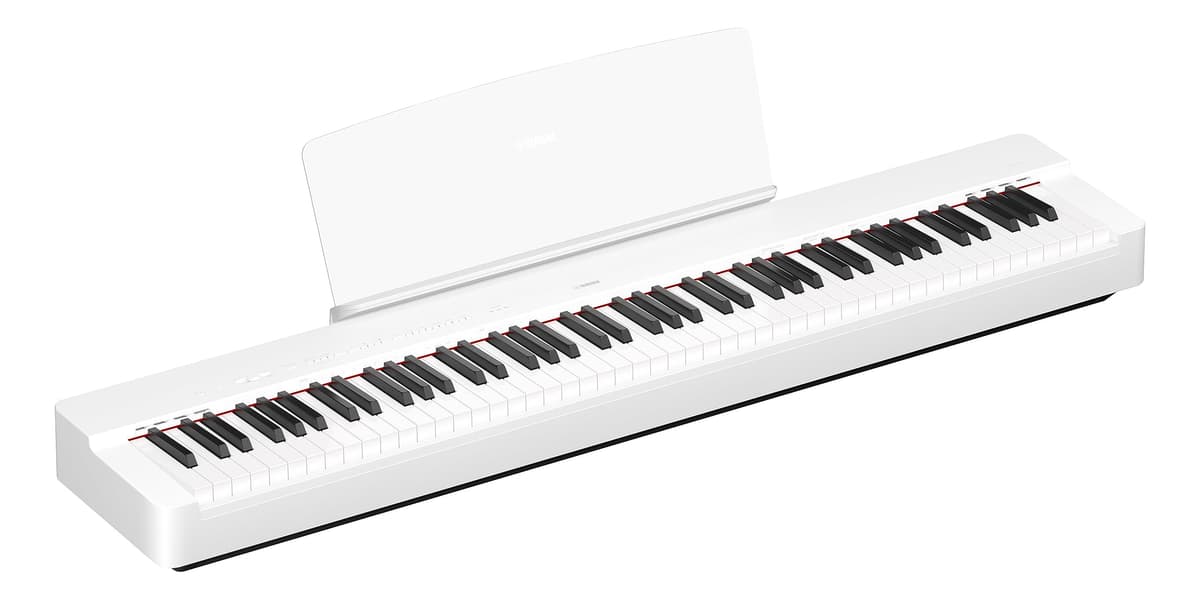 Yamaha P225 Piano Digital de 88 Teclas con Teclado Contrapesado, Diseño Portable, Parlantes Integrados, Soporte de Partitura y Pedal Sustain, Blanco (P225WH)